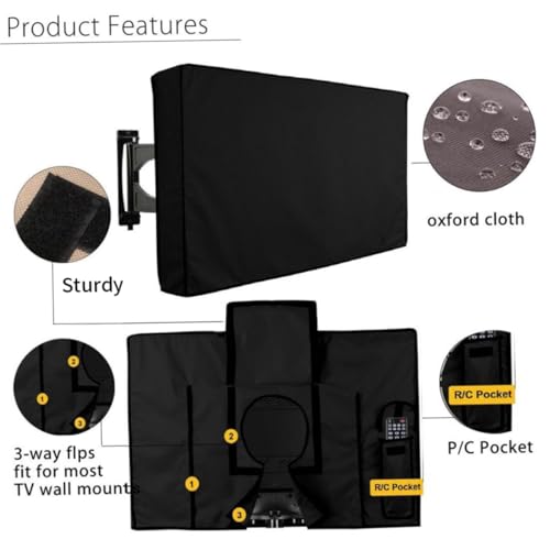 Housse TV extérieure imperméable bâche écran plat étanche noir 46 48