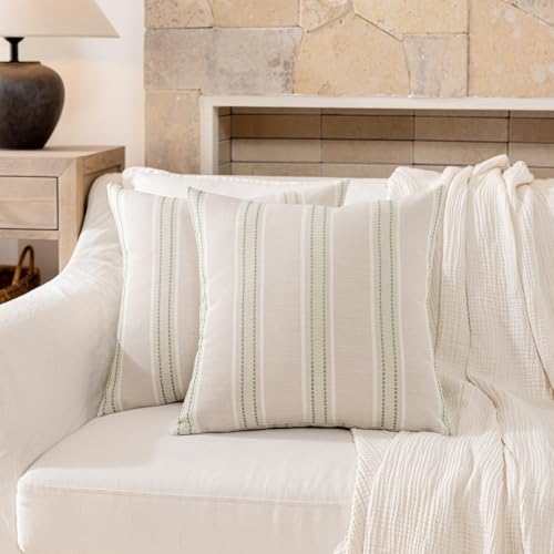 Image of Hckot Throw Pillow Covers 20x20 Set of 2 Light Green Pillow Covers Farmhouse Decorative Pillows Textured Linen Square Cushion Covers for Sofa Couch Bed Living Room Decor(Light Green)