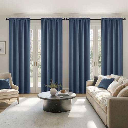 Image of MIULEE Stone Blue Blackout Curtains 84 Inch Length for Bedroom 4 Panels | Solid Light Blocking Drapes, Room Thermal Insulation, Privacy Window Treatment Curtains,Top and Bottom Rod Pocket
