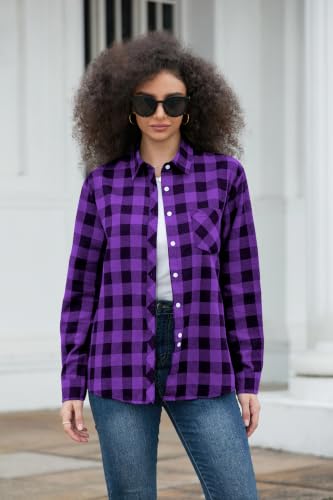Image of SANGTREE Girls & Women's Long Sleeve Flannel Plaid Shirt Button Down Shirts, 3 Months - US 2XL
