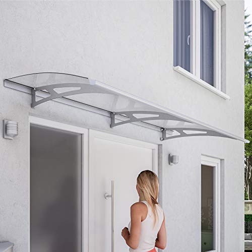 Schulte Pultbogenvordach Style Plus, 200 x 90 cm, 3 mm Polycarbonat Platte Klar, Wandhalterung Edelstahl V2a, Vordach Haustür Überdachung, V1121-20-21