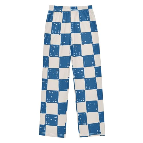 Boys' Pants Light Blue Checkerboard Doodle Long Bottoms Jogger Pants Elastic Waist Trousers with Pockets S-XL