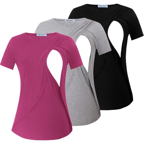 Bearsland Women Short Sleeve Nursing Tops Maternity Shirts Double...