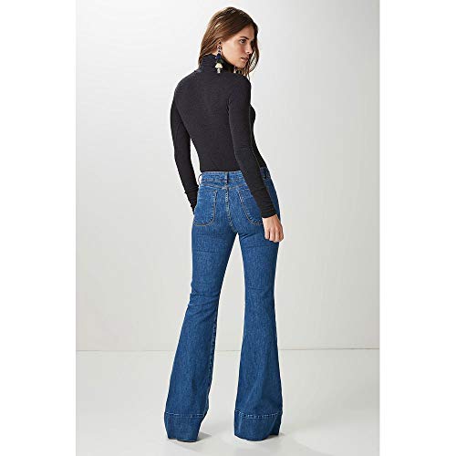 Calça Jeans Palazzo Nervuras Azul Denim - 40