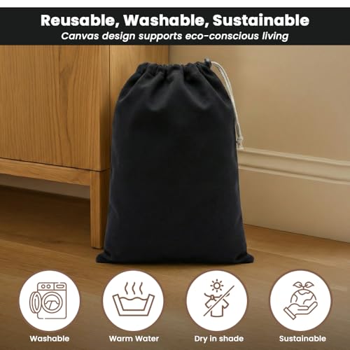Image of LFH Cotton Rich Shoe Storage Bags with Drawstring, Dustproof Breathable Reusable Organizer, Perfect For Travel, Dorm, Hotel, College, Gym, Machine Washable 12 inchx17 inch (Pack of 4) - Black sand