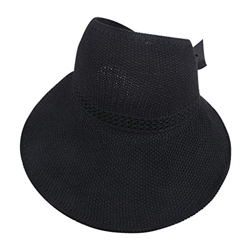 Sun Hats For Women Wide Brim Foldable Straw Roll Up Ponytail Sun Visor Hats Upf 50 Summer Beach Packable Hat #TOP7