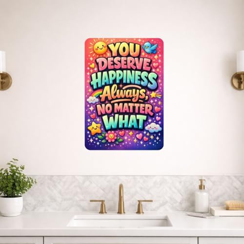 Image of Zesta Bathroom Decor Items Washroom Decor Tin Sign | Aesthetic Posters Wall Poster for Bedroom | Magnetic Cafe Decoration Items / Restaurant Decorations Items | Quirky Home Decor Bar Accent (You Deserve Happiness)