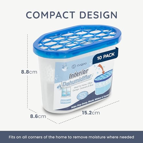 CUQOO Disposable Dehumidifier for Home 500ml, Pack of 10 Moisture Absorber Dehumidifiers for Damp, Mould, Kitchen, Wardrobe, Bedroom, Caravan, Office, Garage, Bathroom - Mini Condensation Absorbers - Image 3