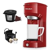 Vimukun Single Serve Coffee Maker,One Cup Coffee Maker for K-Cup Pods & Ground Coffee, Single Cup Coffee Machine with 6 to 14oz Reservoir, Auto Shut-off, Small Size(Red)