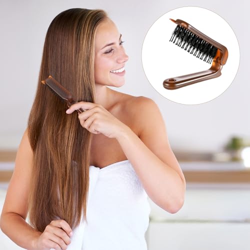LIQWEI Klappbare Haarbürste, Mini-Haar Bürste Wildschwein Borsten Reisehaarbürste Klein Reise-Haar Bürste Kompakte Haarkamm für Haar wiederherstellung Glanz Glättung (Braun)