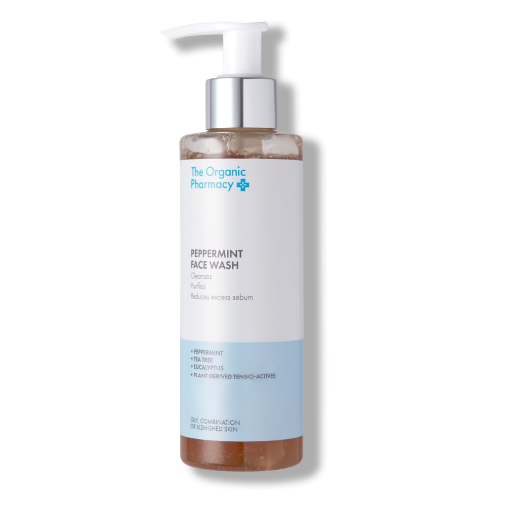 The Organic Pharmacy Peppermint Face Wash, 200ml, Cleanse and Balance, With Peppermint, Tea Tree, Eucalyptus, Refresh Skin