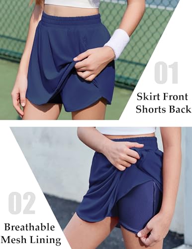 Zaclotre Girls Athletic Shorts with Zipper Pockets 2 in 1 Flowy Skirt Overlay Kids Running Workout Soccer Sports Shorts4