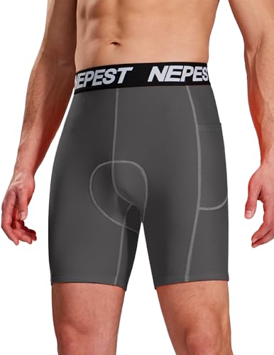 Image of Nepest Cycling Underwear for Men Bike Shorts 4D Padded Anti-Slip Leg Grips | Mountain Bike Liner with Padding, 4-Way Stretch, 2 Side Pockets, Moisture-Wicking, Breathable, Lightweight, Quick Dry, Biking