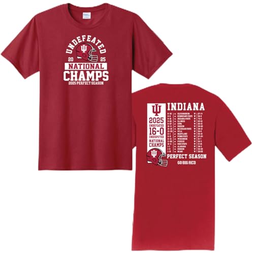 J2 Sport Indiana Hoosiers National College 2026 CFP Champions T-Shirt - 2025 NCAA Football Champs Tee - Unbeaten T Shirt - 16-0 Apparel Crimson Large