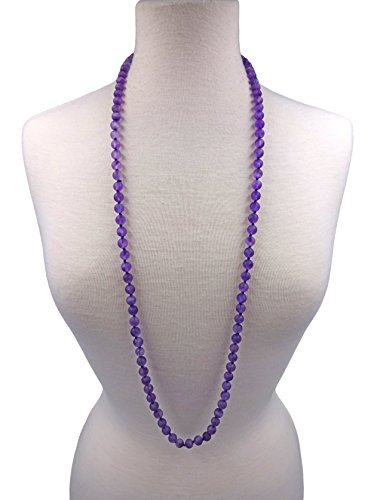 Mgr My Gems Rock! 8MM MATTE FINISH STONE 7-8Mm 36 Inch Long Matte-Finish Genuine Semi-Precious Stone Natural Amethyst Endless Infinity Opera Length Hand Beaded Mala Chakra Strand Necklace thumb #1