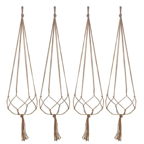 JEKUGOT 4 Pack Hanging Planters Baskets, Macrame Plant Hangers with Hooks, Wall Hanging Flower Pot Holders for Indoor Outdoor Balcony Decor - 80CM and 100CM - Cotton Rope