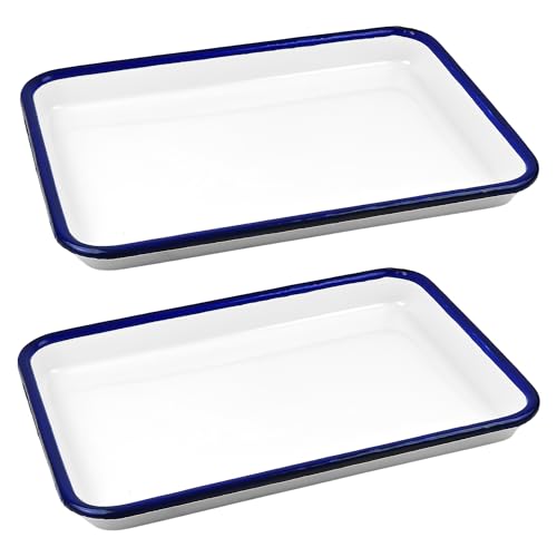 YKUKIZEE 2PCS 38x28CM Oblong Enamel Roasting Tin Baking Pan Pie Dish White