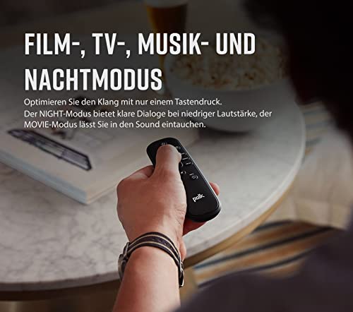 Frontansicht der Polk Soundbar mit 12 Dynamic Balance Treibern für klare Dialoge dank Voice Adjust Funktion in...