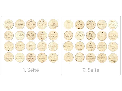 40 Baby Holz Meilensteine inkl. Stoffbeutel Ø 10cm | Meilensteinkarten als Geschenkidee zur Geburt, Taufe, Schwangerschaft oder Babyparty | SET aus 20 Teilen (Modernline) - Image 5