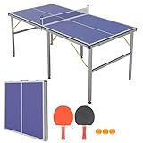6x3ft Mid-Size Professional Portable Folding Ping Pong Table - Indoor/Outdoor Table Tennis Game Set with Net, 2 Paddles & 4 Balls for Adults and Teens- Quick Assembly