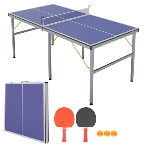 6x3ft Mid-Size Professional Portable Folding Ping Pong Table - Indoor/Outdoor Table Tennis Game Set with Net, 2 Paddles & 4 Balls for Adults and Teens- Quick Assembly