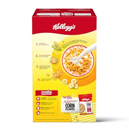 Image of Kellogg's Corn Flakes Original 475g | Power of 5: Energy, Protein, Iron, Calcium, Vitamins B1, B2, B3 & C | Corn Flakes, Breakfast Cereal | Naturally Cholestrol Free