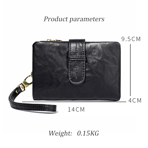 Wallets for Women Small Leather Rfid Ladies Wallets Bifold Medium Billfolds for Women Compact Trifold Wristlet with Wrist Strap Coin purse Card holder (Black)3