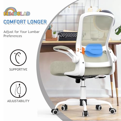 Mimoglad Home Office Chair, High Back Desk Chair, Ergonomic Mesh Computer Chair with Adjustable Lumbar Support and Thickened Seat Cushion (Modern, Beige) image 4