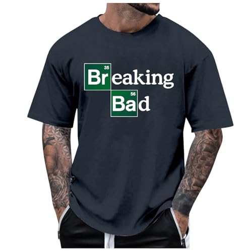 Rrongwn Breaking-Bad Script Maglietta Heisenberg con scollo rotondo, a maniche corte, casual, in cotone, traspirante, a maniche corte Y2K Streetwear, blu navy, XXL