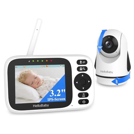 HelloBaby Video Vigilabebés con Cámara y Audio, Sólo movimiento, Rotación 355° Camara Bebe Sin WiFi, Visión Nocturna, Pantalla IPS HD Audio bidireccional Modo VOX 8 Idiomas y Nanas