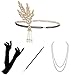 Price comparison product image KQueenStar 1920 Accessories Set 1920s Flapper Costume Fancy Dress Gastby Accessories Vintage Headband,Long Gloves,Pearl Necklace,Black Cigarette Holder For Women(Gold)(Size: One size)