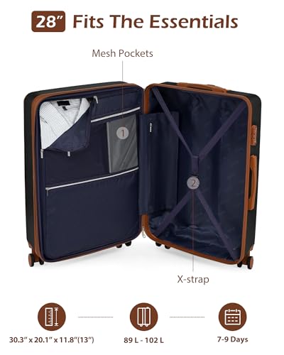 Image of Coolife Luggage, Suitcase with Durable and Lightweight, Large Checked Luggage with ABS Hardshell Expandable, Dual Spinner Wheels, TSA Lock, and YKK Zipper (apricot black, L(28in))