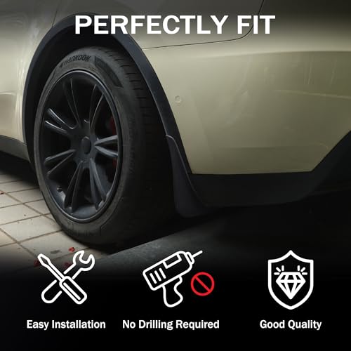 Image of Mud Flaps Accessories for Tesla Model Y 2025 - Fenders Perforation-Free Durable All-Weather Fenders, Model fits with Tesla Model Y 2025, Not Fit to The New Model Y(Set of 4)