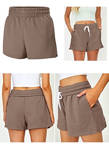 Sunbs Womens Sweat Shorts Trendy Lounge Casual High Waisted Comfy Shorts Athletic Trendy Summer Drawstring Shorts With Pockets Fashion Spring Clothes 3 Pack: Black&Grey&Coffee L thumb #1