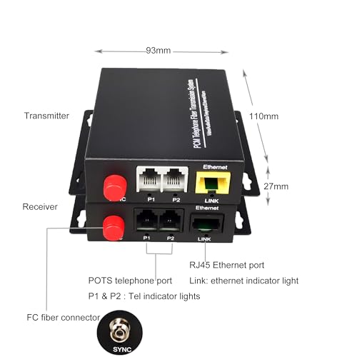 Image of 2 Channels POTS Telephones and 10 /100Mbps Ethernet Over Fiber Optic Extenders FC-FC Singlemode up 20Km Support Called id Ring and Fax No Delay A Set
