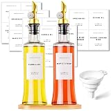 Olive Oil Dispenser Bottle with Bamboo Tray, GIXSEGIE Oil, and Vinegar Dispenser Set w.Gold Pour Spo