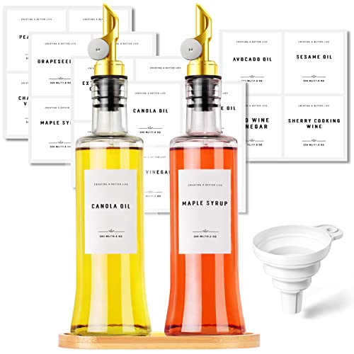 Olive Oil Dispenser Bottle With Bamboo Tray, Gixsegie Oil, And Vinegar Dispenser Set W.gold Pour Spout, Coffee Syrup Dispenser, Olive Oil Cruet Cooking Oil Dispenser, Oil Container Bottles For Kitchen #TOP3