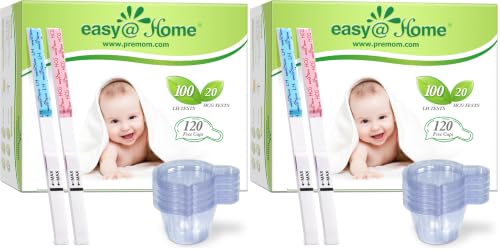 Image of Easy@Home 100 Ovulation Test and 20 Pregnancy Test Strips, FSA Eligible Ovulation Test Kit Powered by Premom Ovulation Predictor Free APP,100LH + 20HCG + 120 Urine Cups-Package May Vary (Pack of 2)