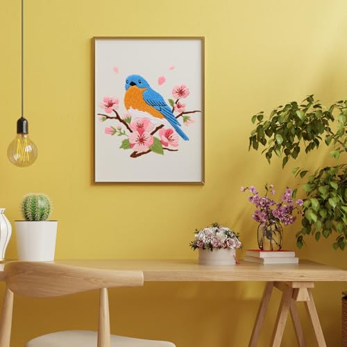 Image of Louise Maelys Blue Bird Embroidery Kit for Beginners, DIY Floral Kit | Needlepoint Kit with Hoop, Printed Fabric, Threads, Needles and Instructions. Perfect for DIY Cross Stitch Kits craft at home