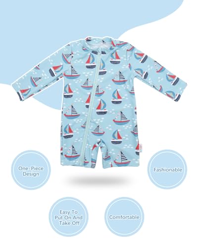 Image of ALVA Baby Boy's One Piece Swimsuit,UPF50+Sun Protection Rash Guard Swimwear