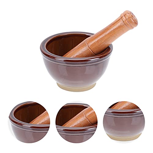 Yardwe 1 Conjunto Argamassa Cerâmica Britador De Porcelana Tigela e Pilão Almofariz e Pilão De Cozin