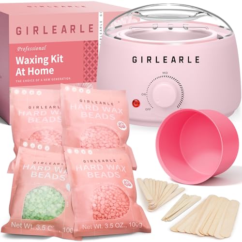 Waxing Kit for Women and Men, GIRLEARLE Wax Warmer Hair Removal at Home with Beads, Multiple Formulas Target Different Types of Sensitive Skin Body, Brazilian Bikini, Eyebrow, Facial