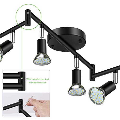 Unicozin Led 6 Light Track Lighting Kit, Black 6 Way Ceiling Spot Lighting, Flexibly Rotatable Light Head, Track Light Included 6 X Led Gu10 Bulb (4W, Daylight White 5000K, 400Lm) #TOP3