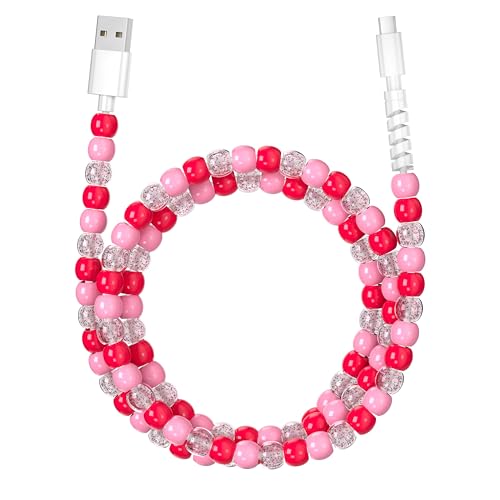 Aolcev USB C Cable for iPhone Charging Cord 3.3FT Cute Beaded USB Type C Charger Cord 66W Fast USB A to USB C Phone Charger Cable for iPhone 17 16 15 Pro Max Plus Galaxy S25 S24 Pink