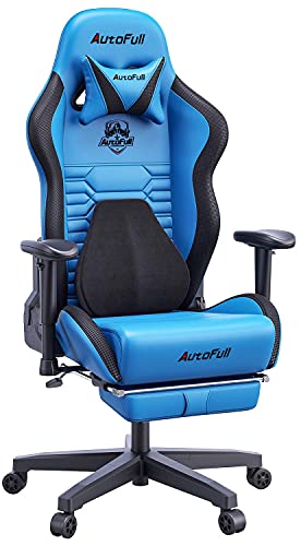 AutoFull-Silla-Gaming-Silla-Gamer-Ergonomica-Silla-de-Oficina-Cuero-de-PU-Silla-de-EscritorioAltura-e-inclinacion-AjustablesReposacabezas-y-Soporte-LumbarReposapiesAzul