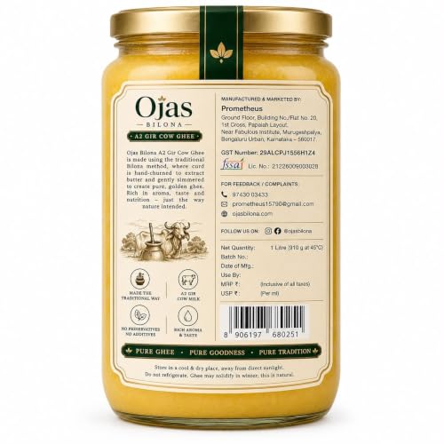 Image of OJAS BILONA A2 Gir Cow Ghee, Bilona Churned, 1 Litre