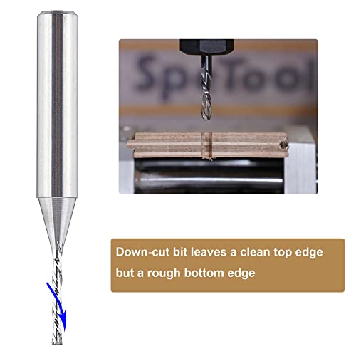 Spetool Down Cut Spiral Router Bit 1/16 Inch Cutting Diameter With 1/4 Inch Shank End Mill For Woodwork Cnc Machine Tools #TOP3