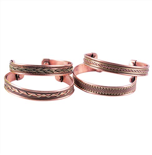 Crocon Exclusive Tibetan Copper Adjustable Magnetic Bracelets Bangles Indian Pattern for Unisex Yoga