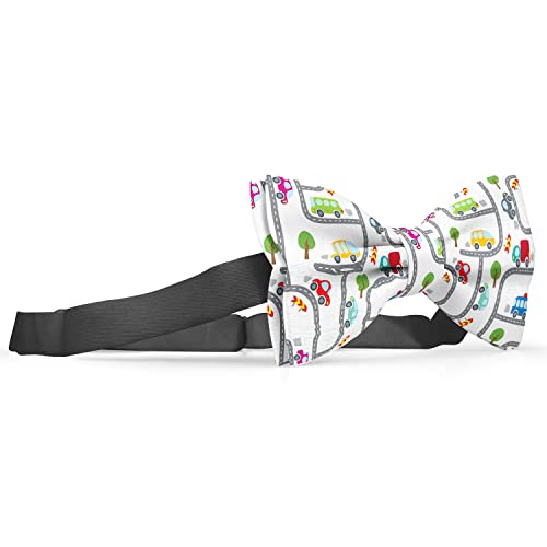Adjustable Pre-tied bow tie for toddler Boys (Cars On Road Pattern) Elegant Cute Bowties for Dogs Cats Pets3