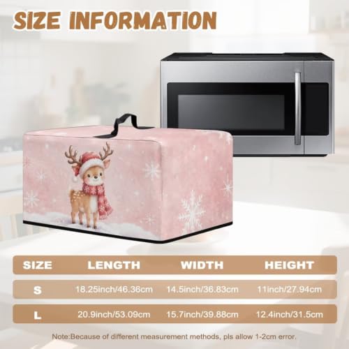 Image of Christmas Microwave Dust Cover Toaster Oven Dustproof Cover Smart Oven Protector for Kitchen Countertop, S, 18.25 x 14.5 x 11 Inches, Cute Reindeer Snowflake Pink